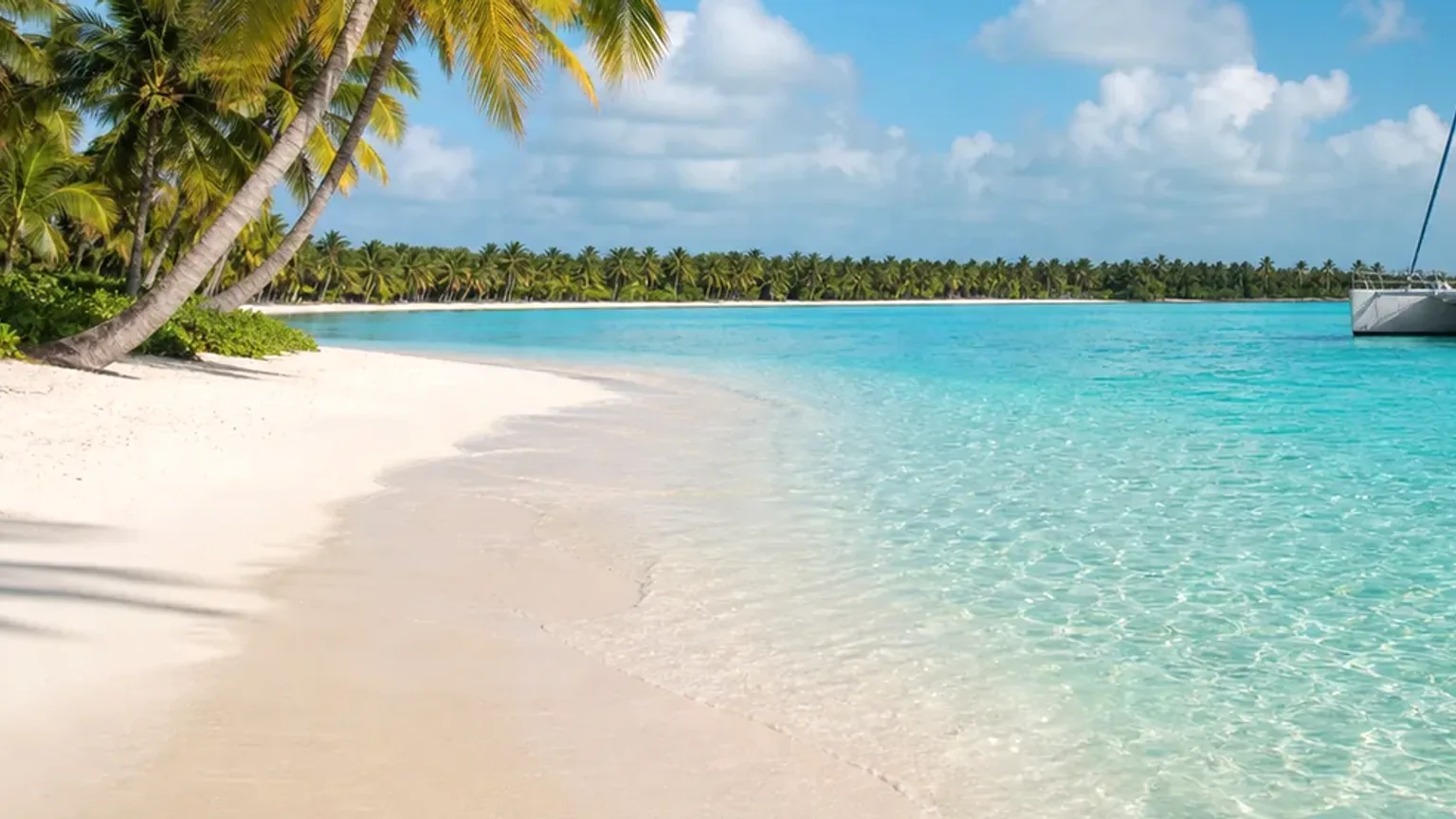 Cena fotográfica de praia tropical para contextualizar resorts familiares em Punta Cana.
